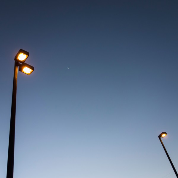 Street light at dusk. Valdese, North Carolina.