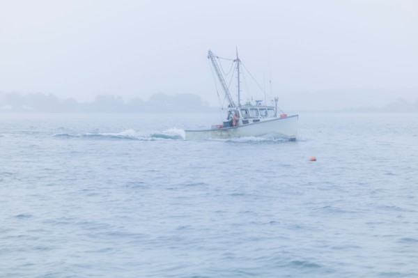 Lobster boat on sea. Portland, Maine.