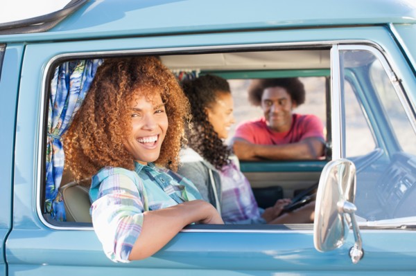 Three friends during their road trip
