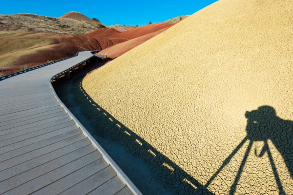 Painted Hills and photographer's shadow