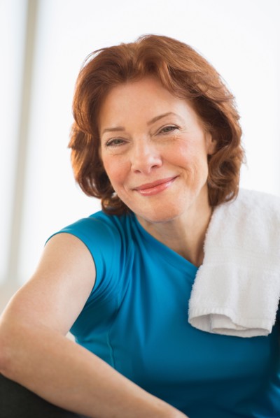 Portrait of senior woman in gym.