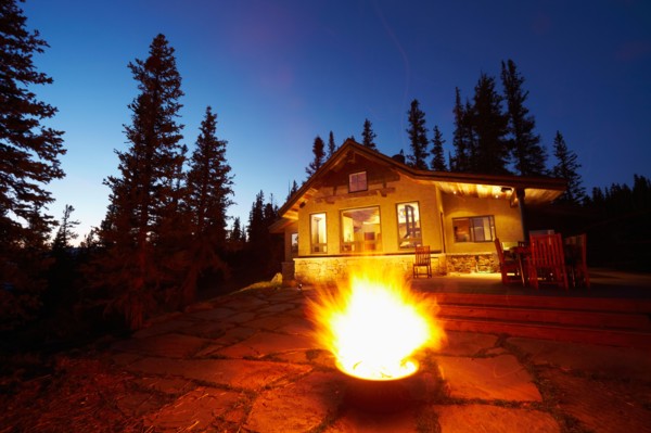 Fire pit in front of house