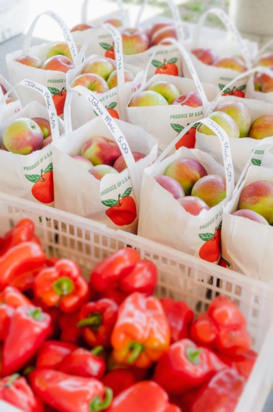 Apples and red peppers ready to be bought