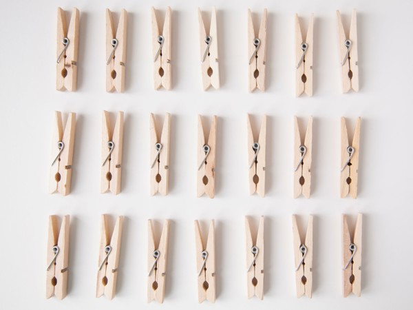 Studio Shot of rows of clothespins
