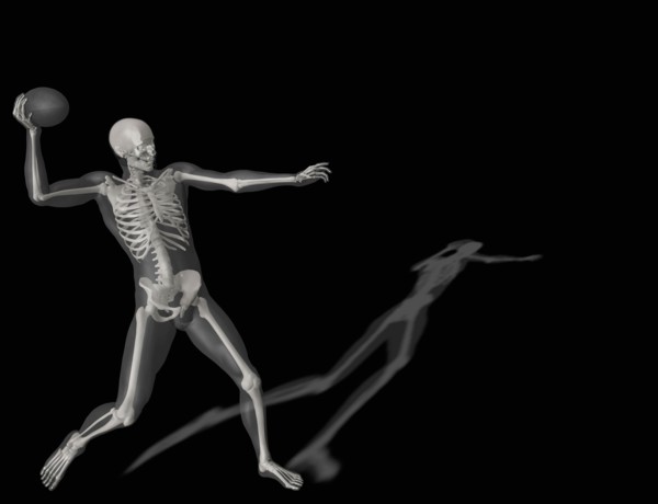 Human skeleton throwing ball