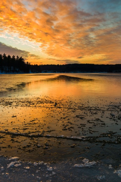 Sunset. Walden Pond, Concord, Massachusetts.