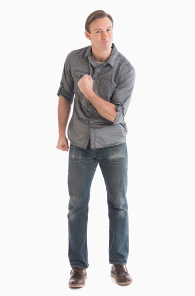 Portrait of young man gesturing.