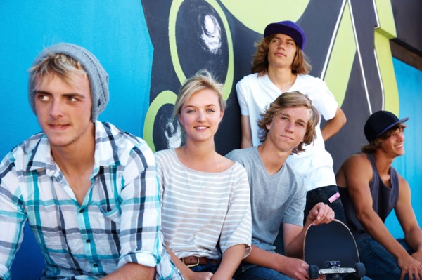 Portrait of young skateboarders