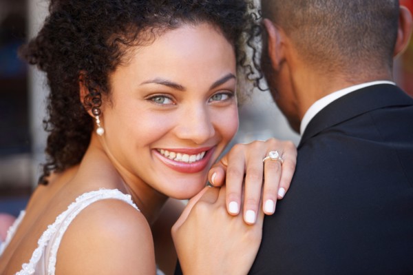 Portrait of newlywed couple