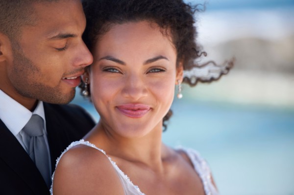Portrait of newlywed couple