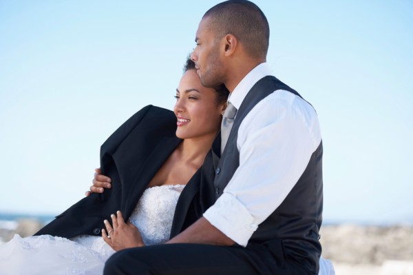 Portrait of newlywed couple