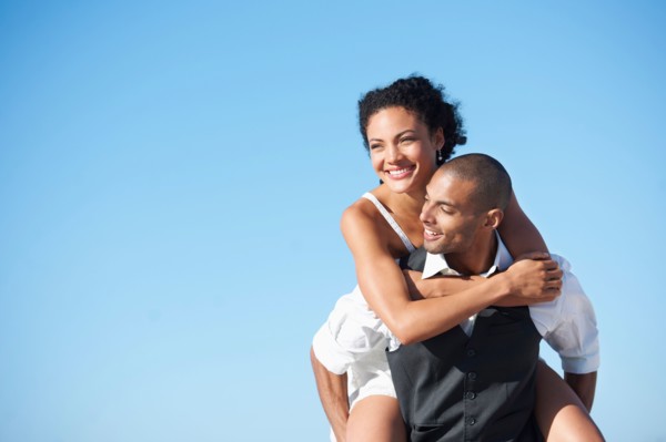 Portrait of newlywed couple