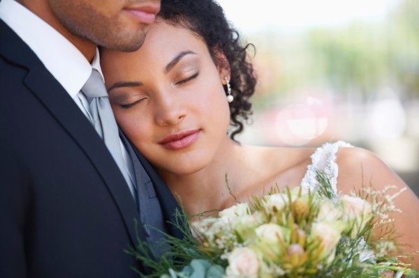 Portrait of newlywed couple