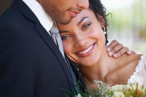 Portrait of newlywed couple