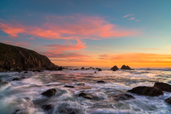 Bodega, Rocky coast at sunset