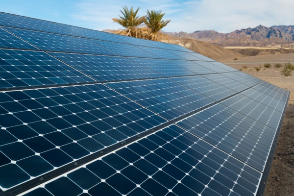 Solar panels on desert