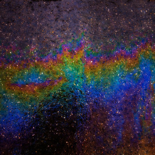 Oil spill on asphalt.