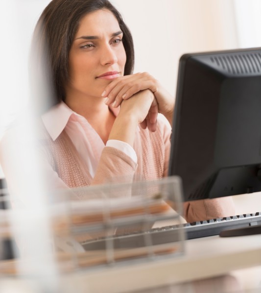 Businesswoman working on computer.