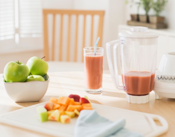 View of fruits and smoothie