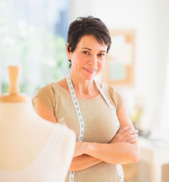 Portrait of mature woman with clothing bust