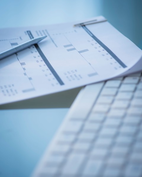 Studio Shot of calculator and paper material