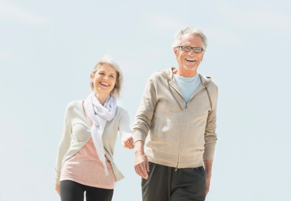 Senior couple walking.