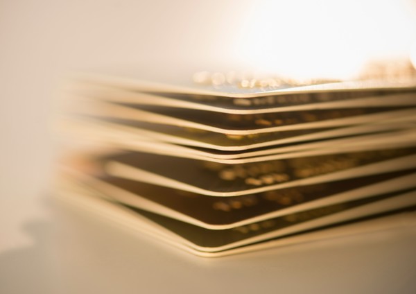 Studio Shot of stack of credit cards