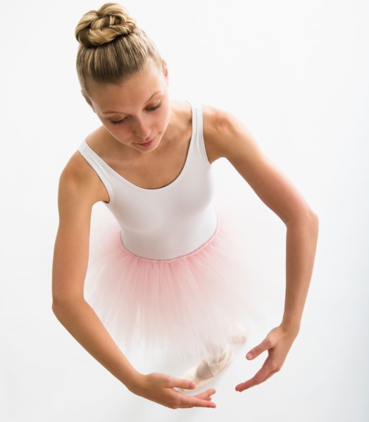 Elevated view of teenage (16-17) ballerina