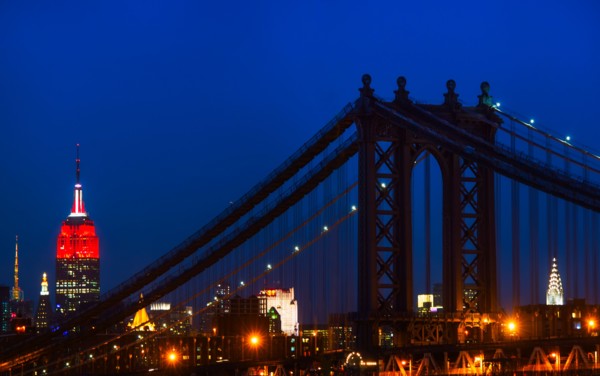 Williamsburg Bridge and Empire State Building at night
