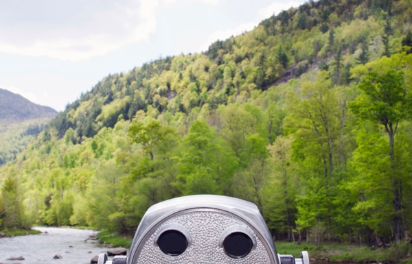 Coin operated binocular facing green hill