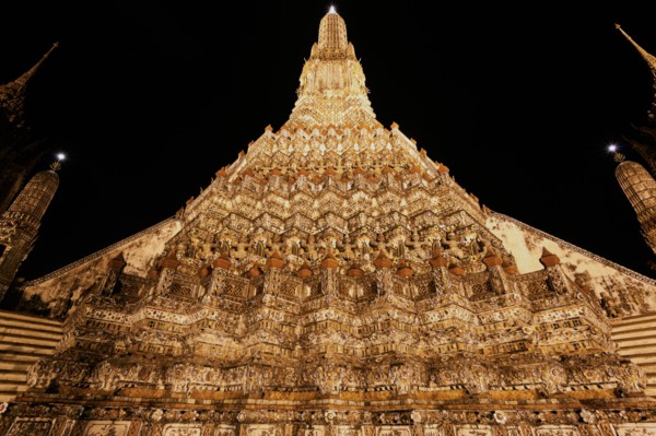 Facade of Wat Arun Temple at night