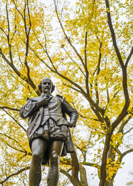 William Shakespeare statue in Central Park. USA, New York City.