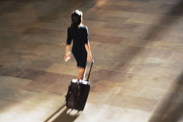 High angle view of woman walking at Grand Central Station. USA, New York State, New York City