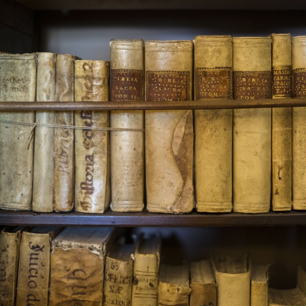 Spain, Mallorca, Monastery in Valldemossa, Books in library. Valldemossa, Mallorca, Spain.