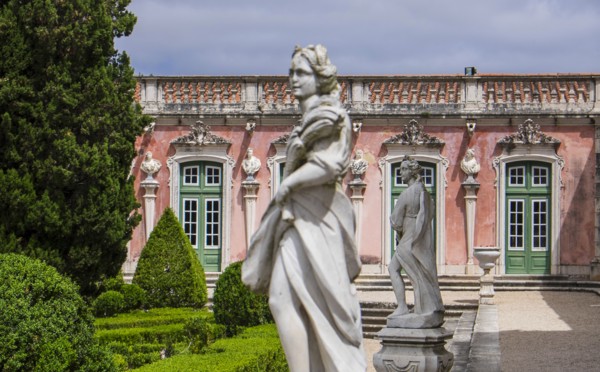 Sculptures in front of Queluz National Palace. Queluz, Portugal.