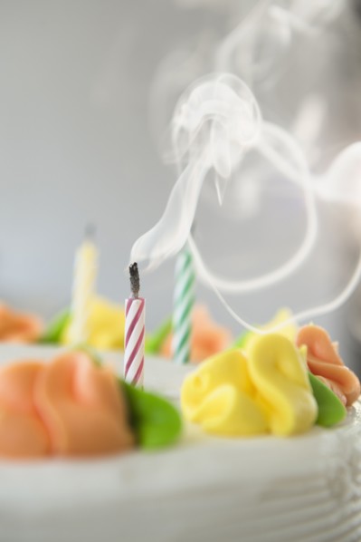 Studio shot of blown off candles on cake