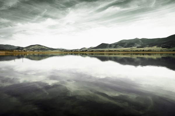 Landscape with mountain range and calm lake