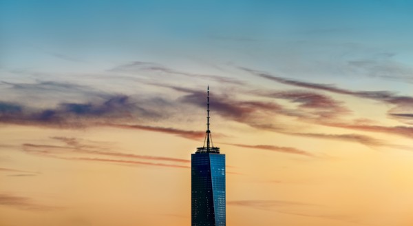 Freedom tower with sunset sky. New York City, New York.