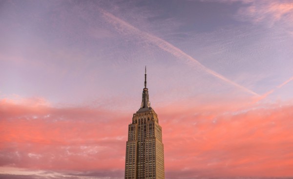 Empire State Building with sunset sky. New York City, New York.