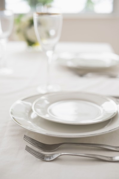 Close up of place setting in restaurant.