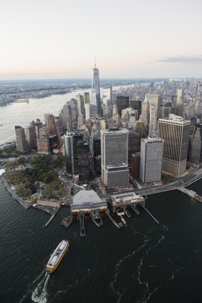 Aerial view of Lower Manhattan and One World Trade Center