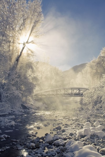 Scenic view of stream in winter