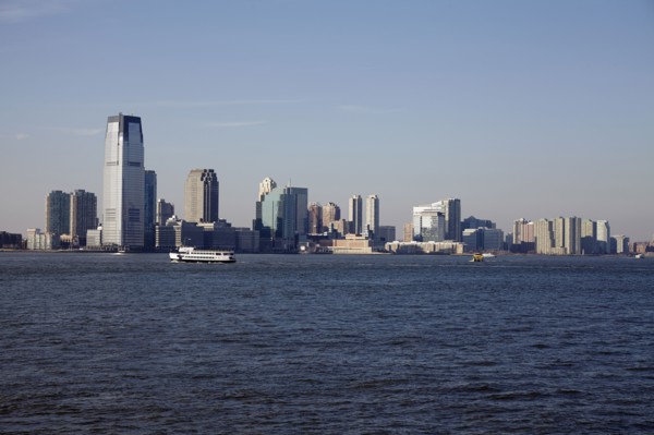 View of waterfront cityscape