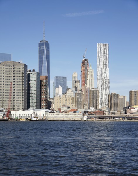 View of waterfront cityscape