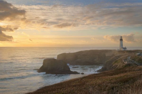 Scenic view of lighthouse at sunset