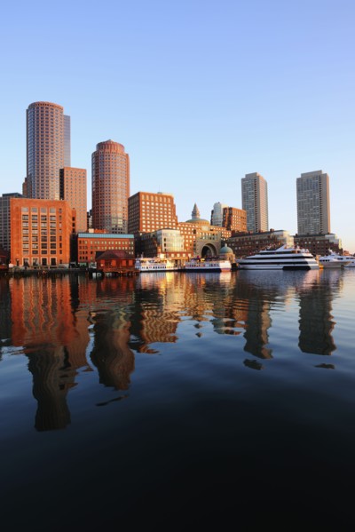 Symmetrical view of architecture reflecting in water