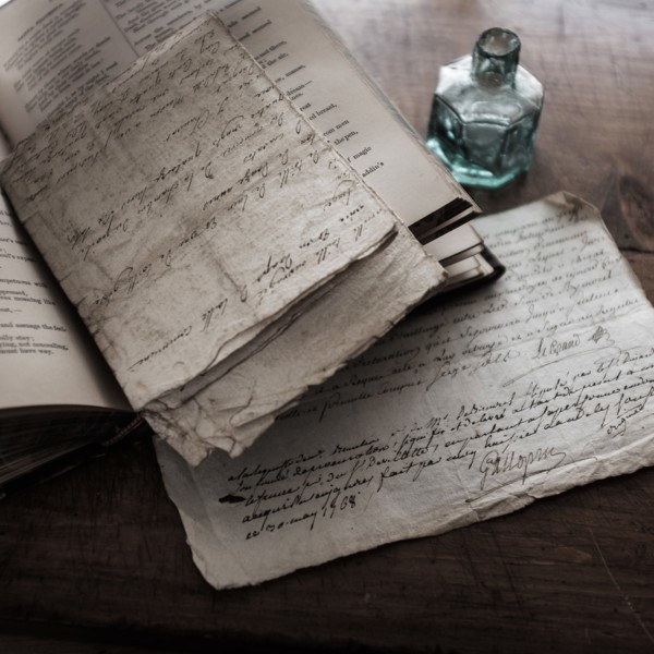 Old letters and inkwell.