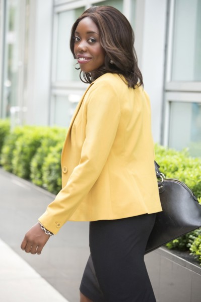 Smiling woman wearing elegant clothes