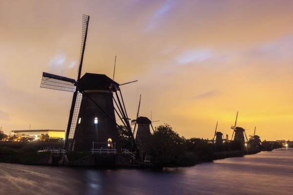 Silhouette of traditional windmills
