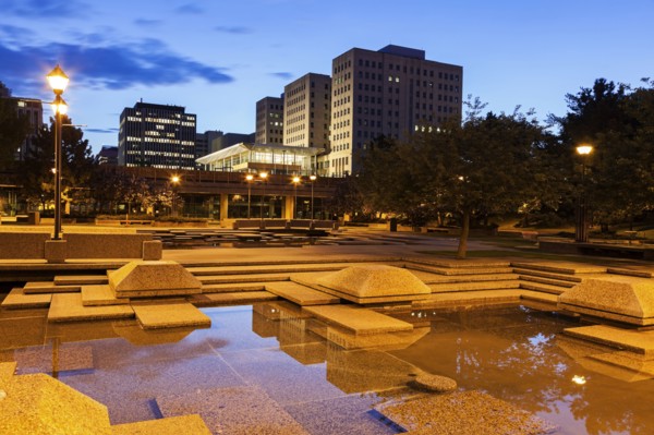 Town square at night